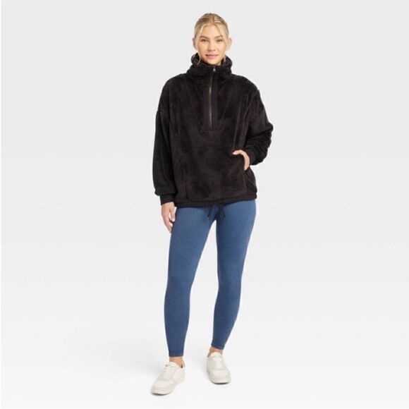 JOY LAB Soft & Cozy 1/4 Zip Black Fleece Drawstring Bottom Pullover! - Picture 3 of 7